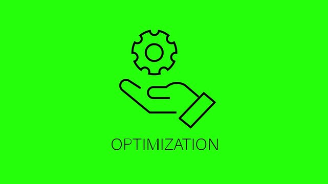 Optimization icon with gear and hand on green background