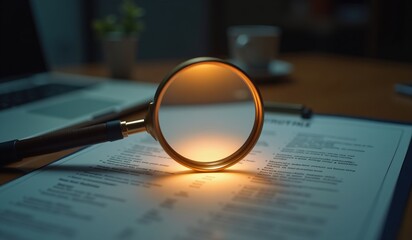 Fototapeta premium Magnifying Glass Focusing on Important Business Document on Desk