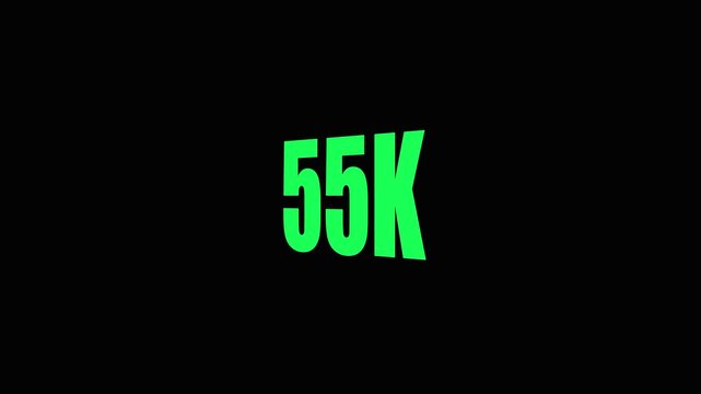 Large Neon Green 55 K Text on Black Background for Social Media Milestone Celebration fifty-five thousand.
