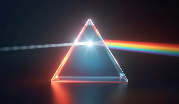 Light Refraction Through Glass Prism Creating Rainbow Spectrum