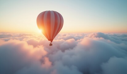 Obraz premium Hot Air Balloon Flying Above Clouds During a Golden Hour Sunset