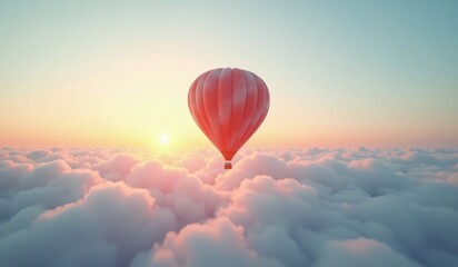 Obraz premium Red Hot Air Balloon Floating Above Clouds During a Peaceful Sunrise