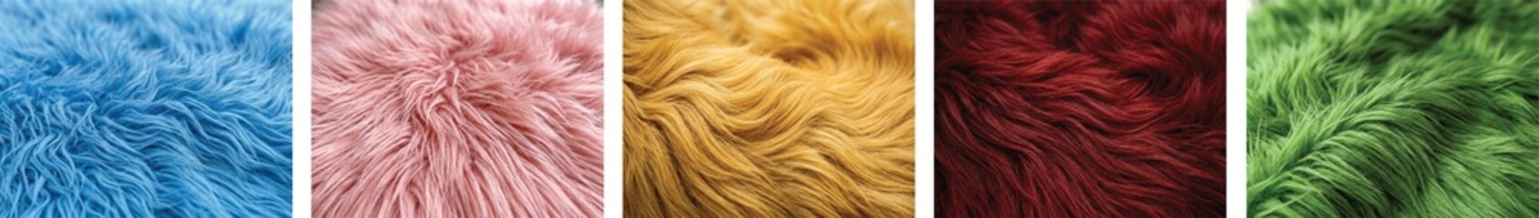 Naklejka premium Long haired fur background of pink, blood red color, yellow, blue sky color, green color 