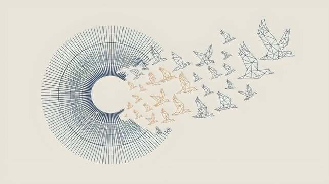 Biometric iris scan dissolving into geometric birds &ndash; Ideal for data privacy, digital freedom, or cybersecurity awareness.
