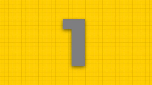 Animated colorful countdown timer from 5 to 1 on a yellow grid background