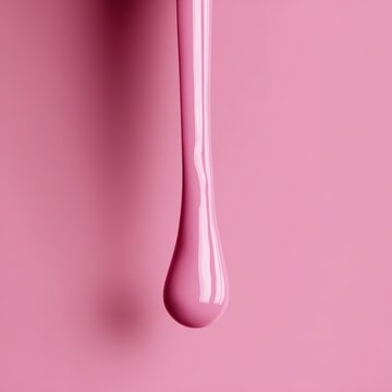 Pink nail polish dripping creating glossy cosmetic paint effect
