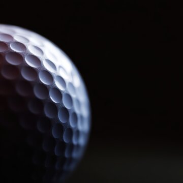 Textured golf ball macro photography, sports equipment detail with dramatic lighting