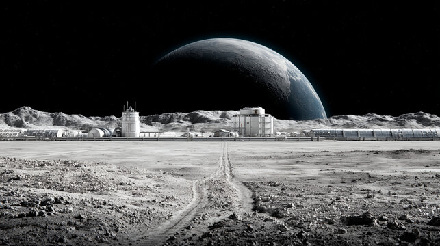 Exploring lunar colonization human settlement on the moon sci-fi imagery outer space futuristic vision