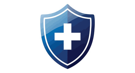Obraz premium Glossy blue vector shield graphic featuring a prominent white cross symbolizing health and protection