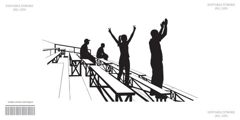 Fototapeta premium Silhouette people celebrating success on stairs business achievement triumph