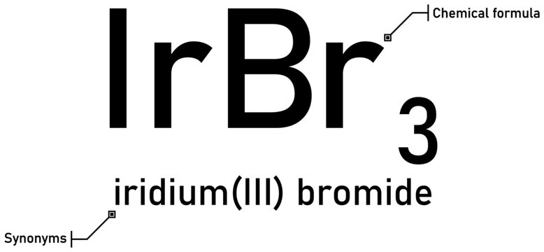 Iridium (III) bromide chemical formula with callout titles