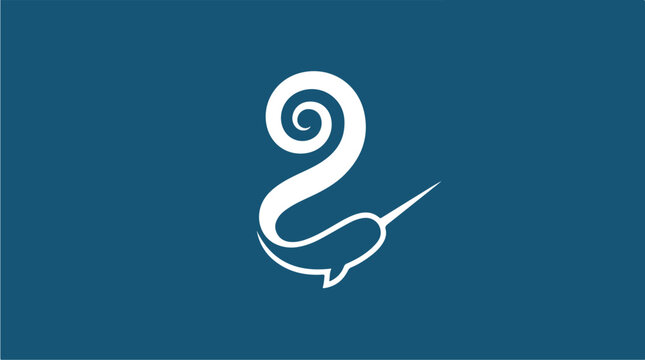 White stylized narwhal logo symbol.