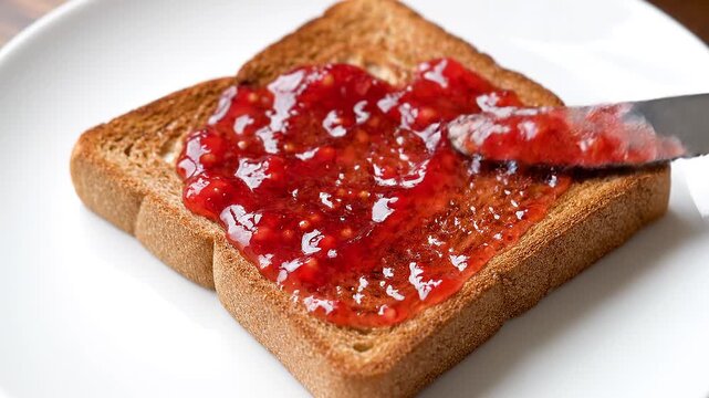 Toasted Bread with Red Jam and Butter Knife