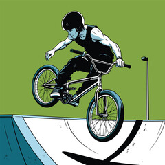 Naklejka premium vector image of a BMX bike in action