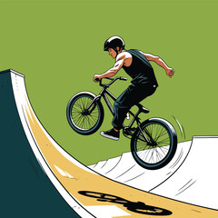 Naklejka premium vector image of a BMX bike in action