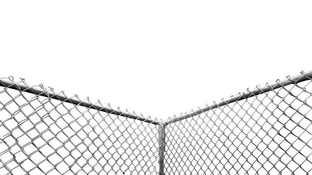 Old rusty chain link fence isolated on transparent background metal barrier border