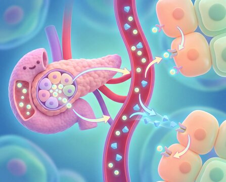 Pancreas function illustrated insulin production and glucose regulation in the bloodstream and cells