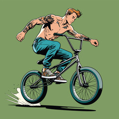 Naklejka premium vector image of a BMX bike in action