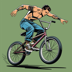 Naklejka premium vector image of a BMX bike in action