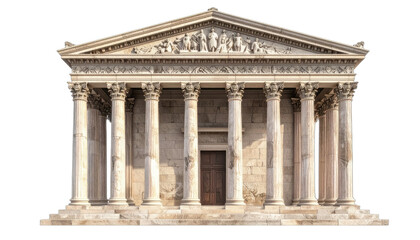 Obraz premium A neoclassical temple facade with Corinthian columns and a pediment sculpture.