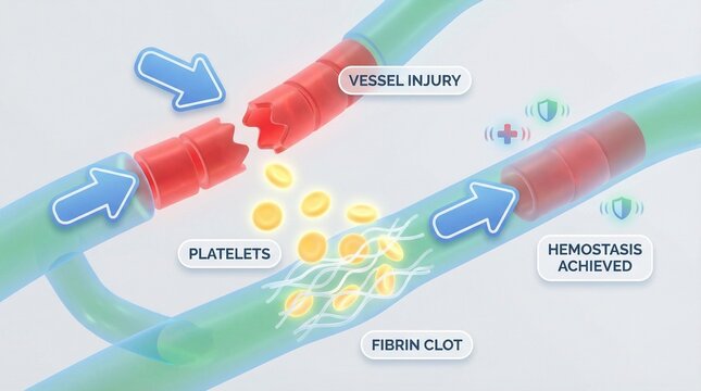 Blood Clotting Process Vessel Injury, Platelets, and Fibrin Clot Formation for Hemostasis