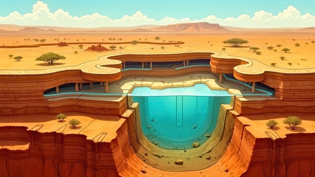 Desert staircase deep pit water storage