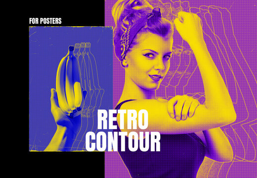 Retro Contour Poster Photo Effect Mockup