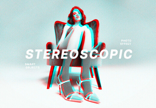 Glitched Stereoscopic Photo Effect Mockup