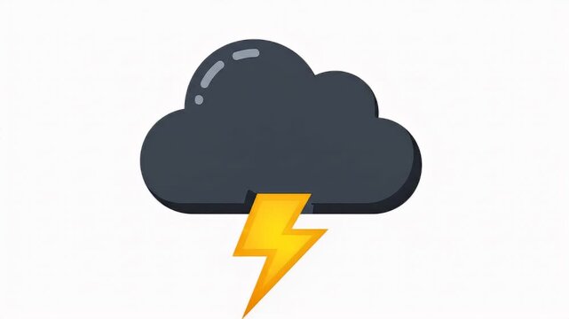 A dark storm cloud with a bright yellow lightning bolt striking downwards, symbolizing power and bad weather conditions
