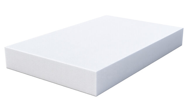 Pristine minimalist white memory foam slab with detailed porous supportive sponge-like texture for mattress foundation or upholstery isolated on transparent background.