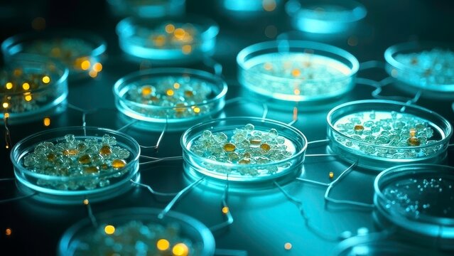 Multiple sets of culture dishes are arranged in a staggered manner in the laboratory