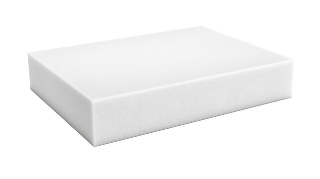 Pristine minimalist white memory foam slab with detailed porous supportive sponge-like texture for mattress foundation or upholstery isolated on transparent background.