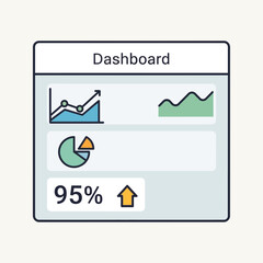Naklejka premium Digital dashboard displaying graphs, pie chart, and percentage indicator.