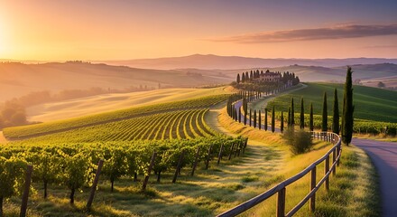 Fototapeta premium : A traditional Tuscan-style villa or farmhouse nestled on a hilltop.