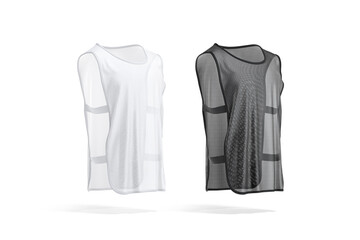 Blank black and white football practice vest with straps mockup png, transparent background, 3d rendering. Empty safety bib for soccer player mock up cut out. Clear sports mesh uniform template. © Alexandr Bognat
