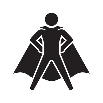 Silhouette Icon of Superhero Stick Figure with Cape
