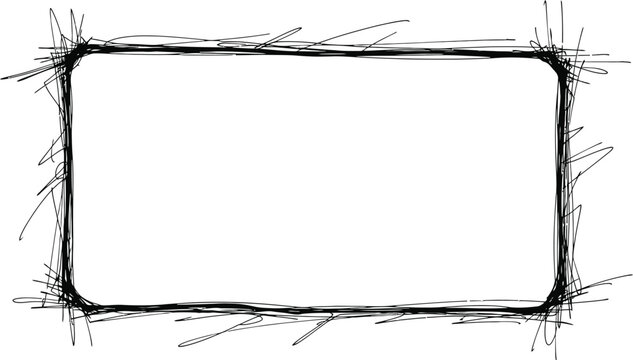A hand-drawn black frame border with scribbled, rough edges forms a minimalist rectangular shape on white.