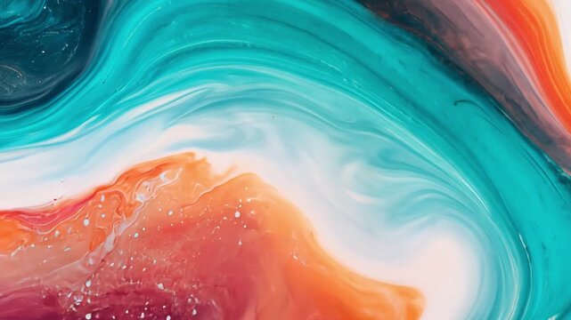 Vibrant Fluid Abstract Colors Mixing in Turquoise and Orange Swirls