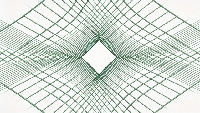 Abstract green grid pattern forming a tunnel perspective with a diamond shaped void in the center minimalist geometric background for design technology and modern corporate concept