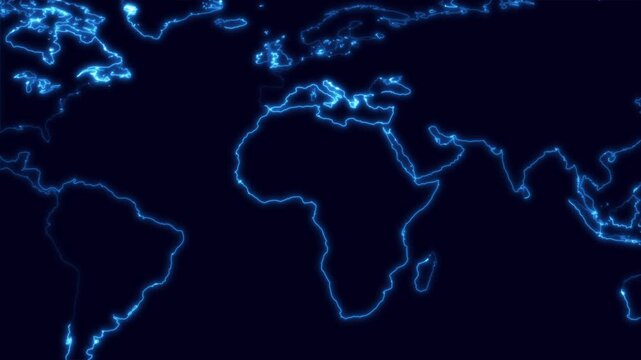 Global network connections displayed across the world map in blue light