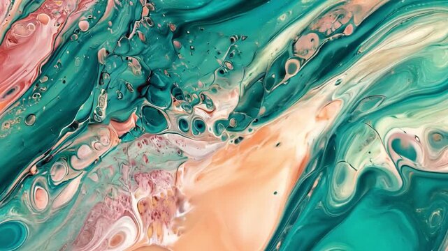 Abstract swirl of teal and peach colors in fluid art style