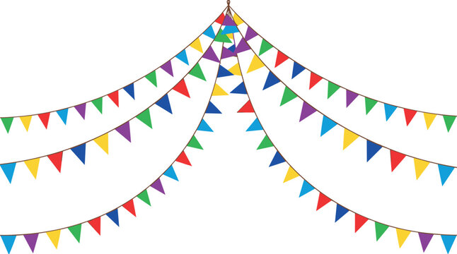 Colorful festive bunting flags garland decoration set with triangle pennants party celebration banner vector illustration isolated on white background