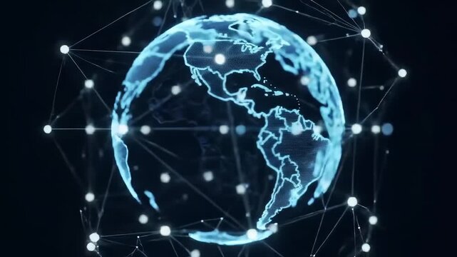 Blue glowing globe with network connections