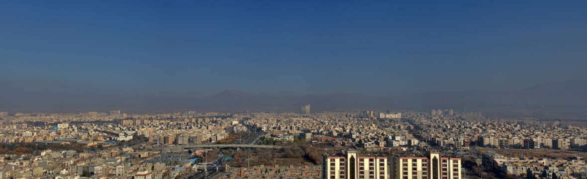 Rasht, Iran. Ancient cities continue to maintain very dense buildings and cubic (flat roofs) architecture. View from above