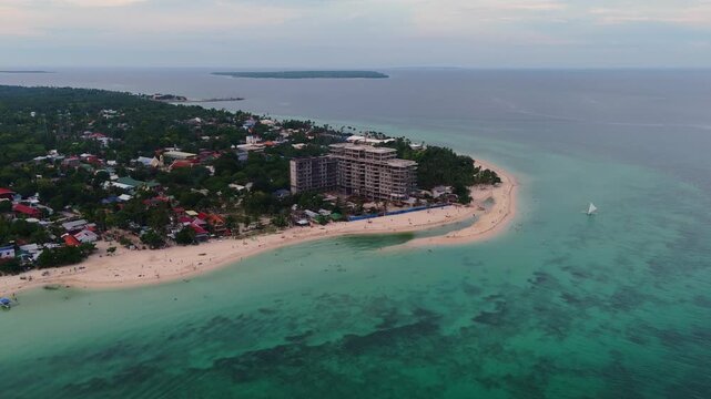 Bantayan Island, Cebu, Philippines travel destination aerial drone above white beach