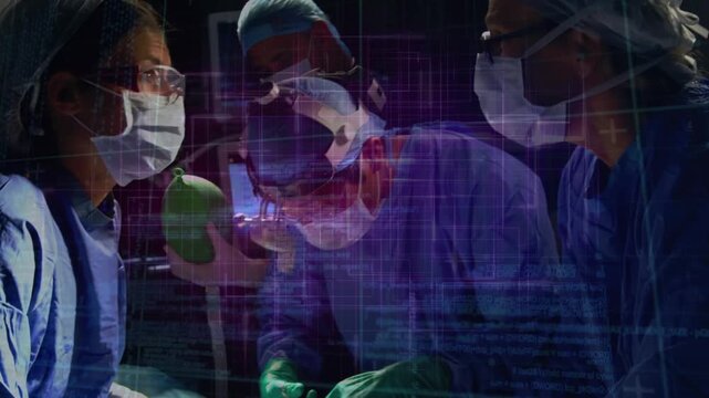 Animation of data processing over diverse surgeons during surgery