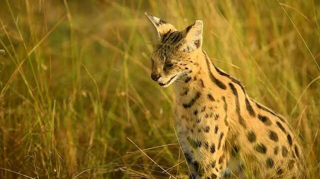 Serval cat in the African Savannah.