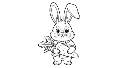Fototapeta premium Cartoon bunny holding carrot smiling happy isolated on white background