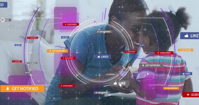 Animation of financial data processing over delivery man loading up car in warehouse