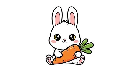 Fototapeta premium Cartoon rabbit holding carrot cute bunny illustration in minimalist style